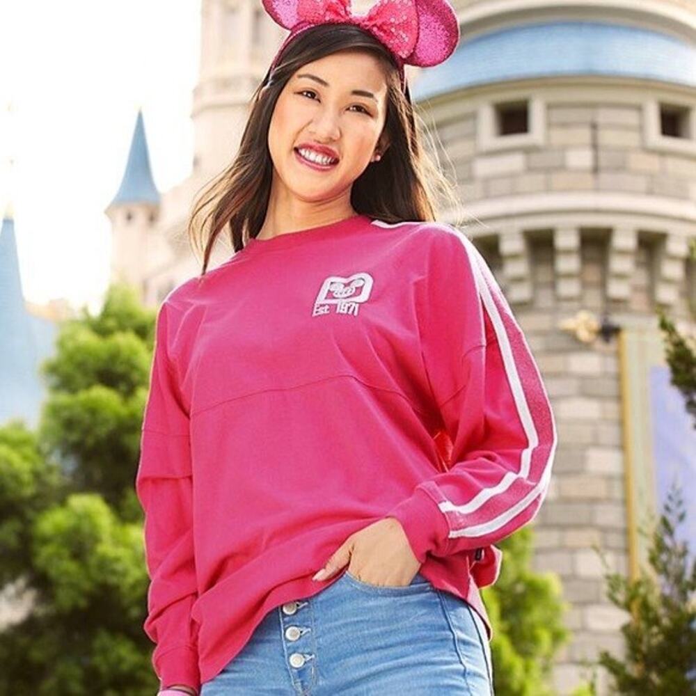 Disney Parks Spirit Jersey T Shirt XS Pink Silver Crew Neck Walt Disney World